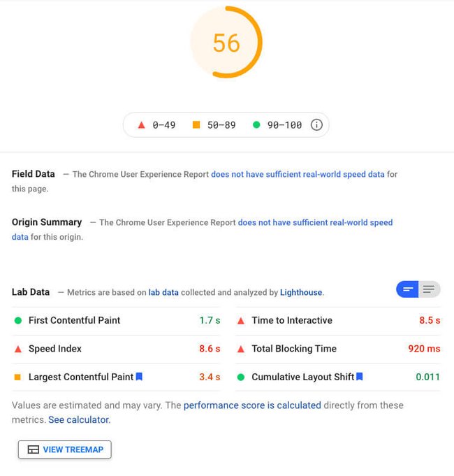 Performance improvements step1 - web.dev PageSpeed Insights results